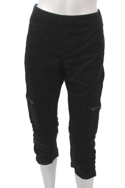Wearables Womens Black Cargo Capri Pants Pull On Cotton Blend Size XS
