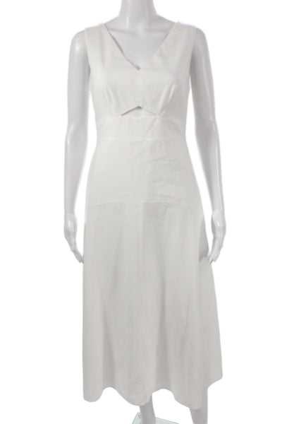 Theory Womens A-Line Linen Dress V-Neck Sleeveless Knee Length White Zip Size 2