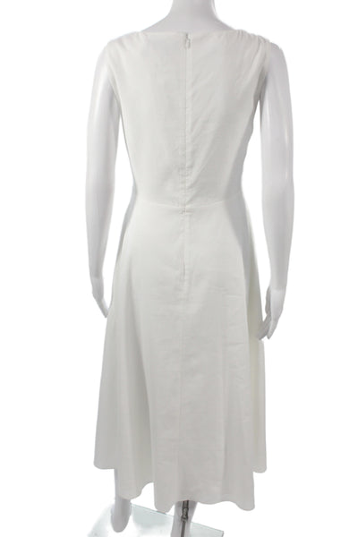 Theory Womens A-Line Linen Dress V-Neck Sleeveless Knee Length White Zip Size 2