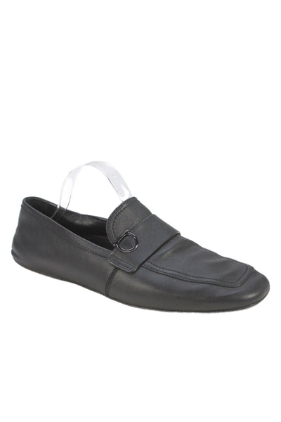 Ferragamo Mens Slip On Round Toe Leather Loafers Black Size 10.5 EE