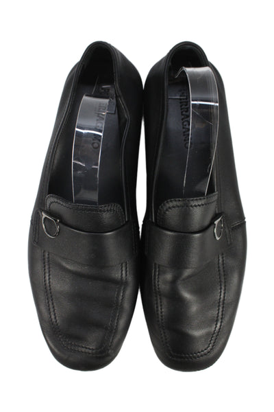 Ferragamo Mens Slip On Round Toe Leather Loafers Black Size 10.5 EE