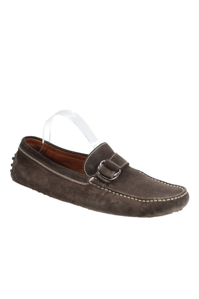 Tods Mens Slip On Round Toe Suede Loafers Dark Brown Size 10.5