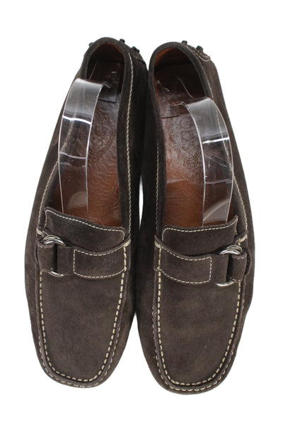 Tods Mens Slip On Round Toe Suede Loafers Dark Brown Size 10.5