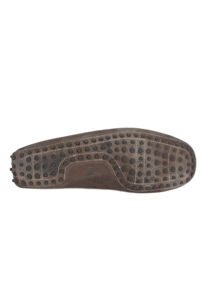Tods Mens Slip On Round Toe Suede Loafers Dark Brown Size 10.5