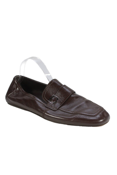 Ferragamo Mens Slip On Round Toe Leather Loafers Dark Brown Size 10.5 EE