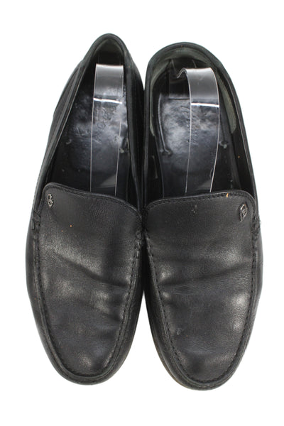 Brioni Mens Slip On Round Toe Leather Loafers Black Size 11