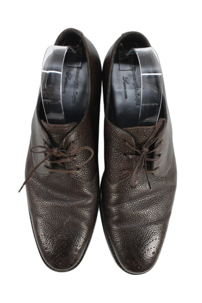Ermenegildo Zegna Mens Lace Up Round Toe Leather Oxfords Dark Brown Size 10.5
