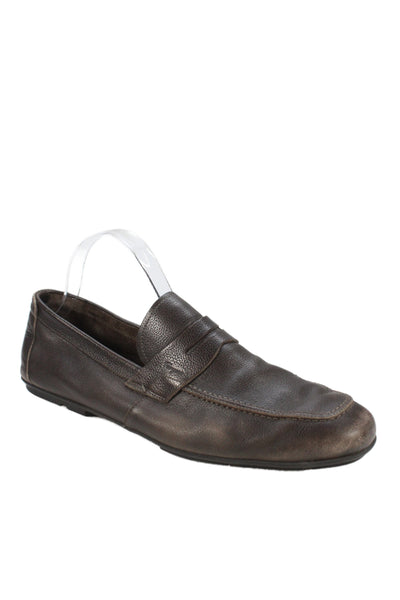 Salvatore Ferragamo Mens Slip On Round Toe Grain Leather Loafers Brown Size 11
