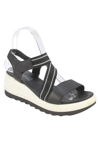 Cougar Womens Wedge Heel Platform Ankle Strap Sandals Black Leather Size 7M