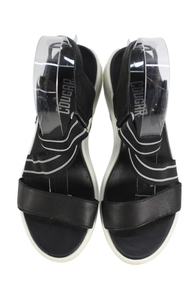 Cougar Womens Wedge Heel Platform Ankle Strap Sandals Black Leather Size 7M