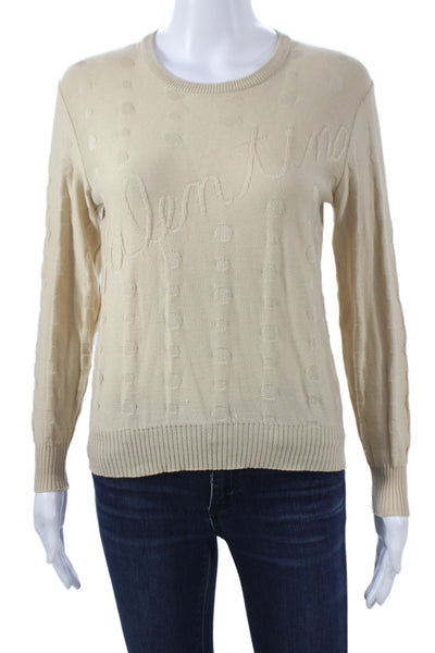 Valentino Garavani Women Knit Polka Dot Pullover Beige Size 42