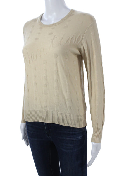 Valentino Garavani Women Knit Polka Dot Pullover Beige Size 42