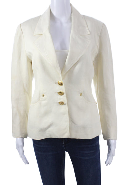 Hermes Womens Basic Jacket Ivory Linen Button Long Sleeve Nautical Size 38