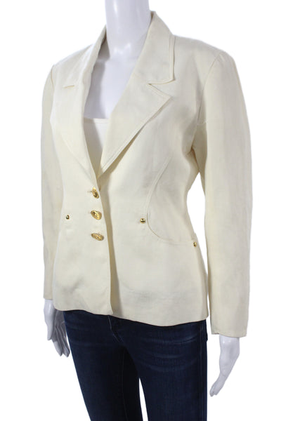 Hermes Womens Basic Jacket Ivory Linen Button Long Sleeve Nautical Size 38
