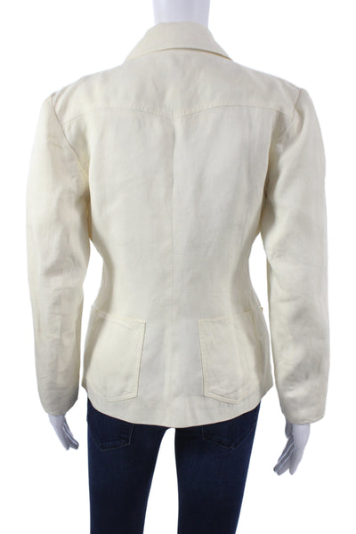 Hermes Womens Basic Jacket Ivory Linen Button Long Sleeve Nautical Size 38