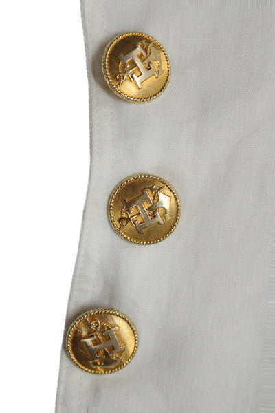 Hermes Womens Basic Jacket Ivory Linen Button Long Sleeve Nautical Size 38