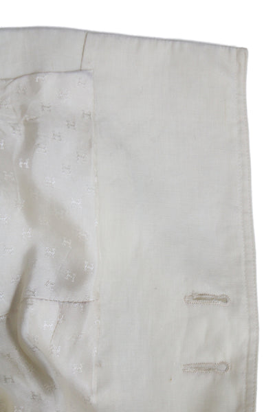 Hermes Womens Basic Jacket Ivory Linen Button Long Sleeve Nautical Size 38