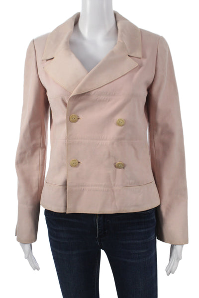 Chanel Women Leather Pink Pea Coat Button Long Sleeve Size 36