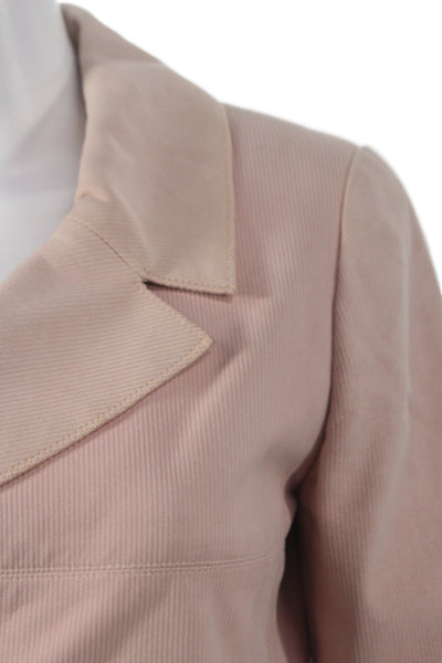 Chanel Women Leather Pink Pea Coat Button Long Sleeve Size 36