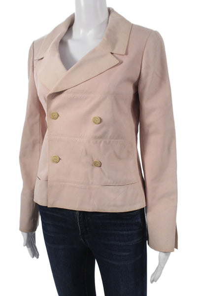 Chanel Women Leather Pink Pea Coat Button Long Sleeve Size 36