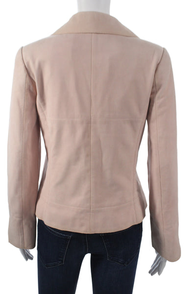 Chanel Women Leather Pink Pea Coat Button Long Sleeve Size 36