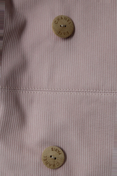Chanel Women Leather Pink Pea Coat Button Long Sleeve Size 36