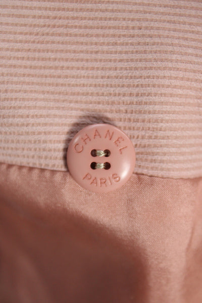 Chanel Women Leather Pink Pea Coat Button Long Sleeve Size 36