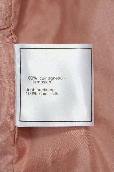 Chanel Women Leather Pink Pea Coat Button Long Sleeve Size 36