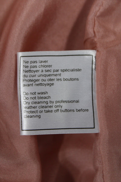 Chanel Women Leather Pink Pea Coat Button Long Sleeve Size 36
