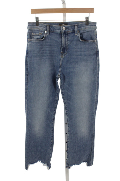 7 For All Mankind Women Cropped Blue Jeans Mid Rise Inseam 25 Size 30