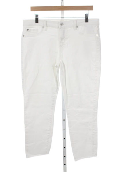 7 For All Mankind Women Ankle Jeans White Cotton Blend Mid Rise Size 32