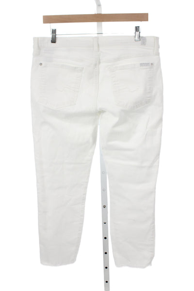 7 For All Mankind Women Ankle Jeans White Cotton Blend Mid Rise Size 32