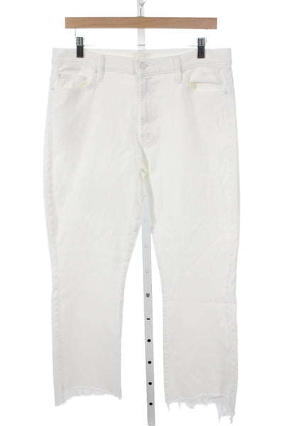 Mother Womens Cropped High Rise White Cotton Blend Jeans Size 32