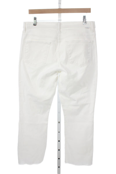 Mother Womens Cropped High Rise White Cotton Blend Jeans Size 32