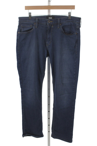 Paige Mens Straight Blue Jeans Button Mid Rise Cotton Blend Size 32