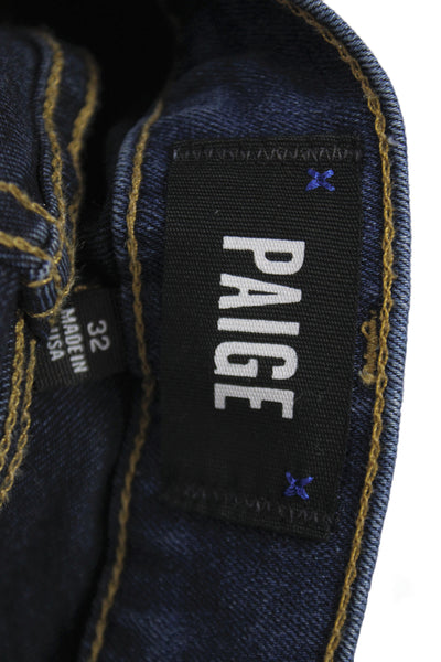 Paige Mens Straight Blue Jeans Button Mid Rise Cotton Blend Size 32