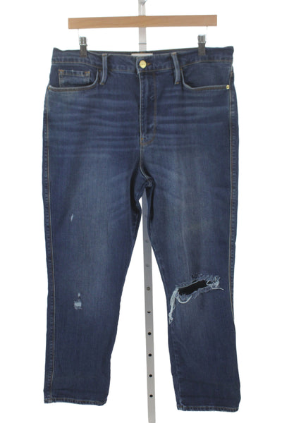 Frame Womens Cropped Blue Mid Rise Distressed Jeans Size 32