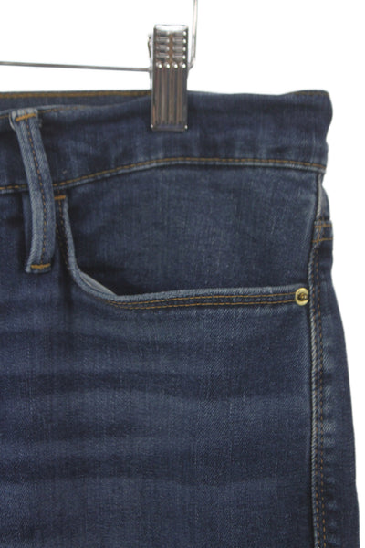 Frame Womens Cropped Blue Mid Rise Distressed Jeans Size 32