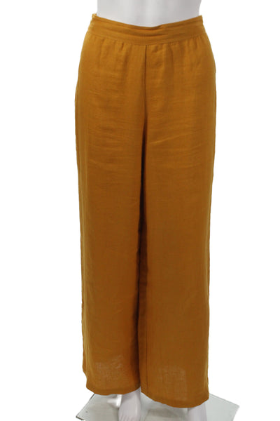 Magaschoni Womens Wide Leg Linen Pants Yellow Pull On Size XS