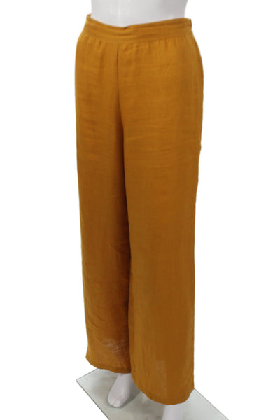 Magaschoni Womens Wide Leg Linen Pants Yellow Pull On Size XS