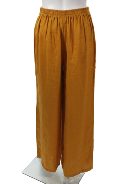 Magaschoni Womens Wide Leg Linen Pants Yellow Pull On Size XS