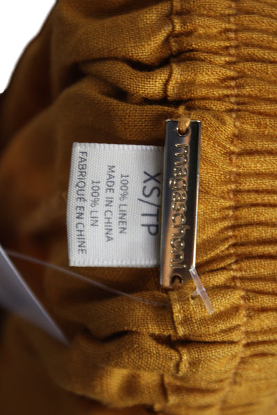 Magaschoni Womens Wide Leg Linen Pants Yellow Pull On Size XS