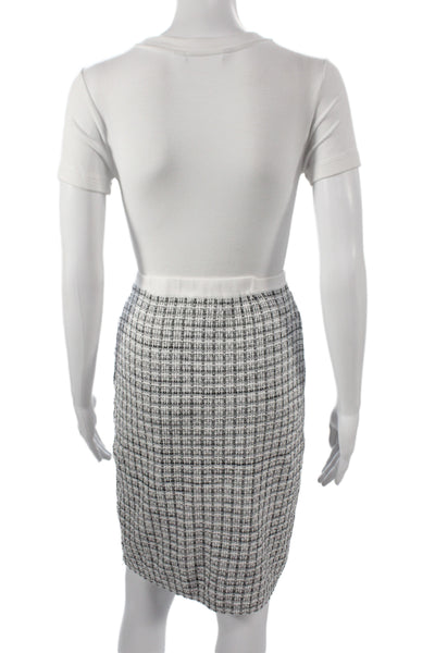 Karl Lagerfeld Women Sweater Dress White Plaid Crew Short Sleeve Knee Size S