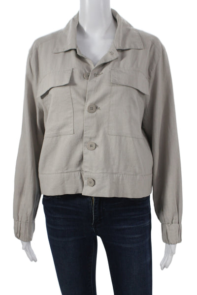 Catherine Malandrino Womens Beige Linen Basic Jacket Long Sleeve Button Size S