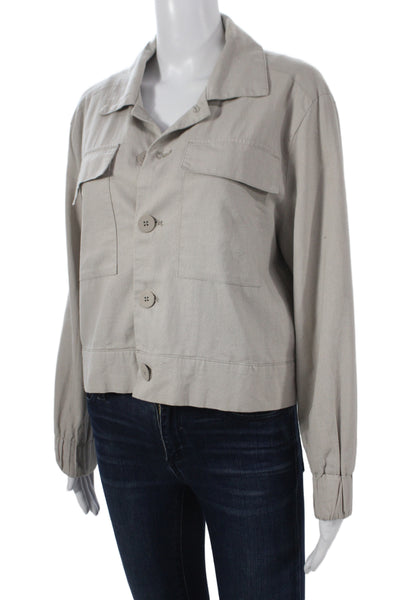 Catherine Malandrino Womens Beige Linen Basic Jacket Long Sleeve Button Size S