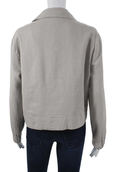 Catherine Malandrino Womens Beige Linen Basic Jacket Long Sleeve Button Size S