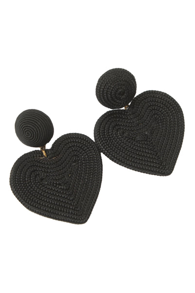 Rebecca De Ravanel Womens Black Cord Cora Heart Drop Earrings