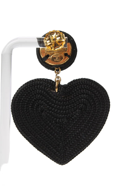 Rebecca De Ravanel Womens Black Cord Cora Heart Drop Earrings