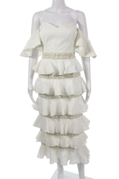 Caroline Constas Womens White Cotton Maxi Dress Sweetheart Neck Boho Size S
