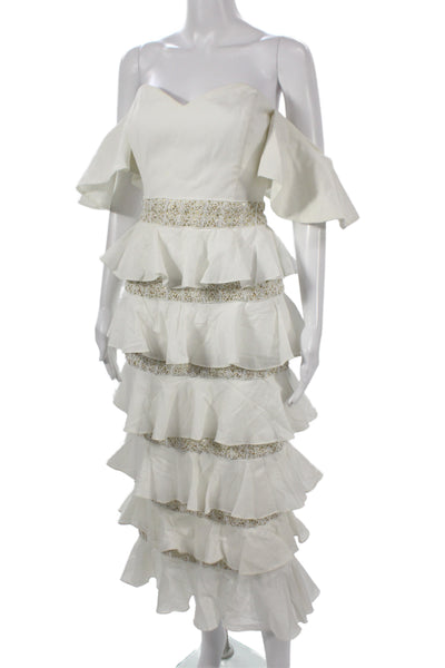 Caroline Constas Womens White Cotton Maxi Dress Sweetheart Neck Boho Size S
